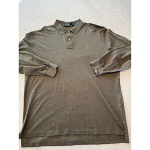 Polo Ralph Lauren Mens Long Sleeve Polo Shirt Gray XL Pima Cotton Custom Fit